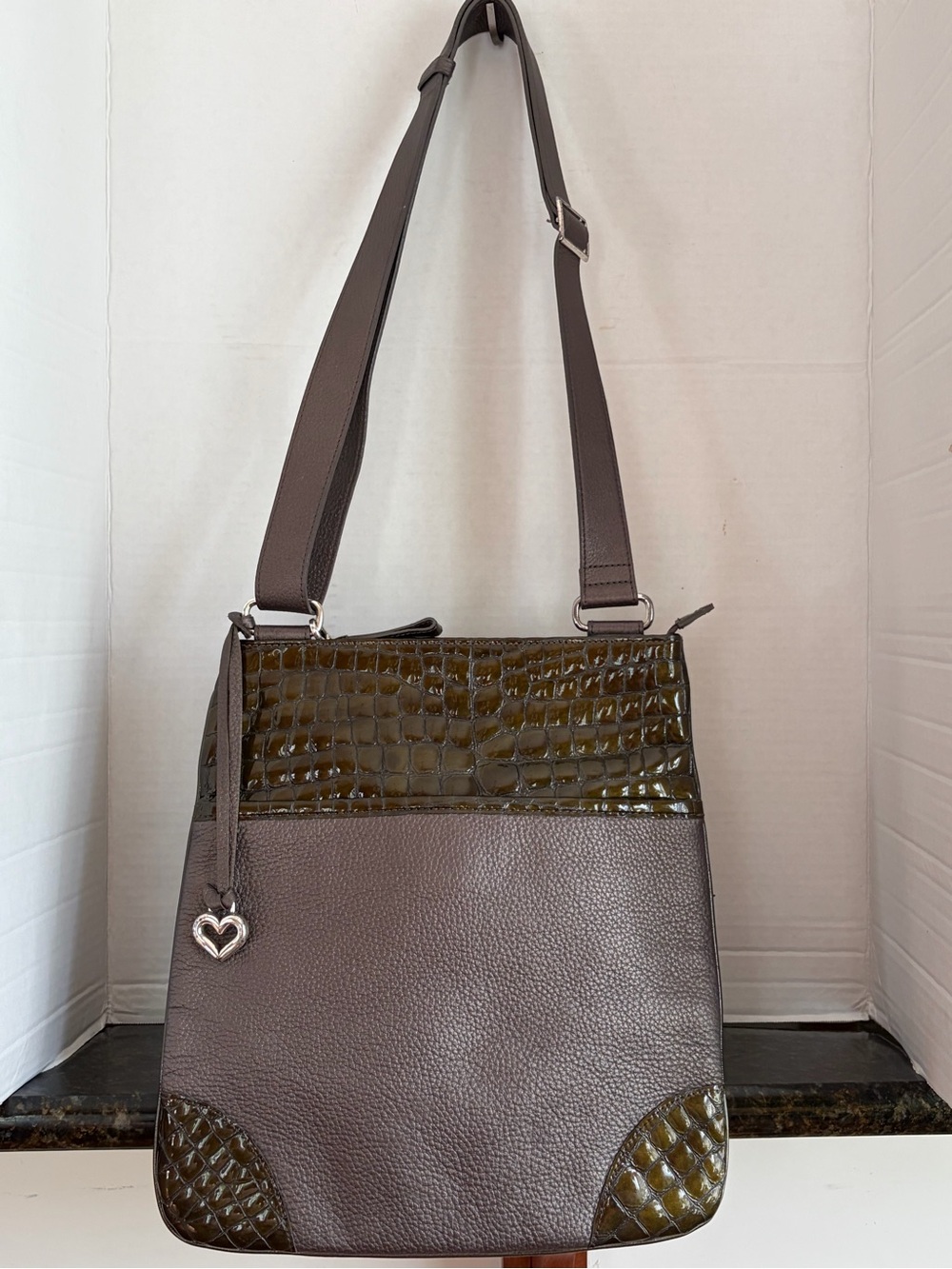 BrightonWomen's Taupe Croc-Trim Shoulder Bag